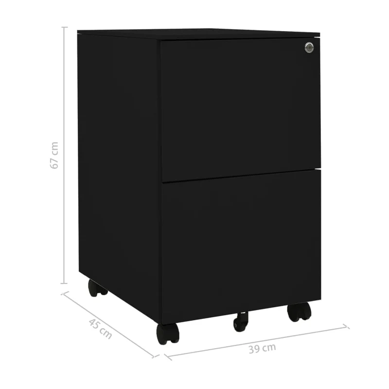 Caissons à tiroirs meuble de bureau sur roulettes avec 2 tiroirs 39 x 45 x 67 cm en acier noir DEC024583