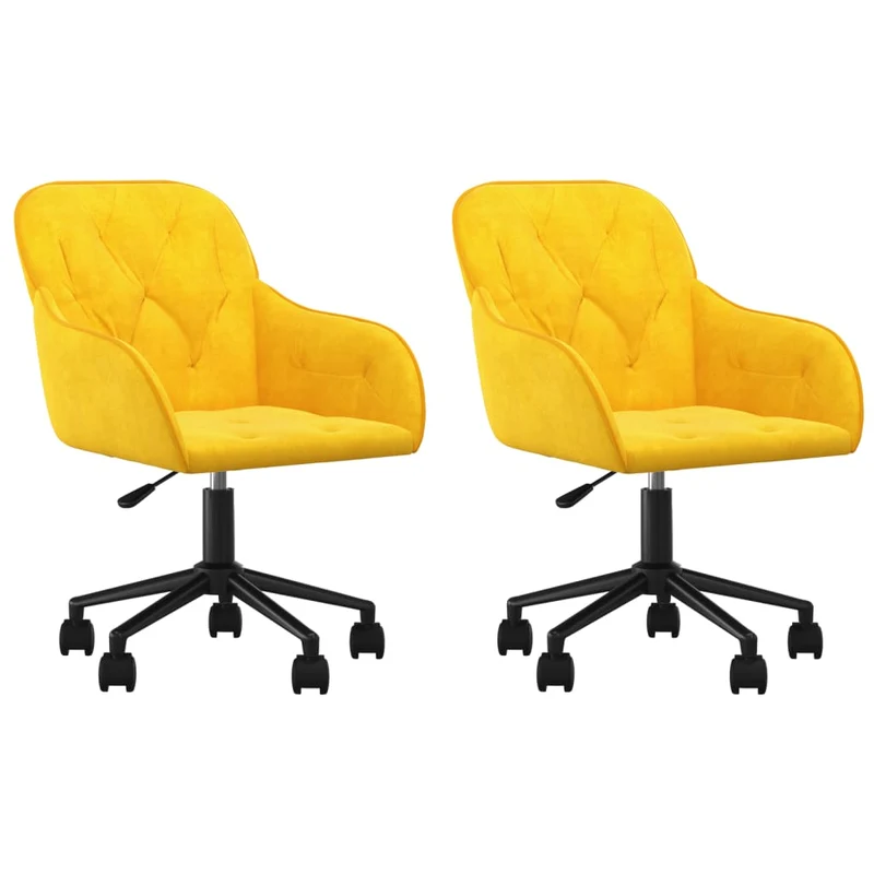 Lot de 2 chaises de salle à manger bureau sur roulettes siège pivotant hauteur réglable en velours jaune DEC025266