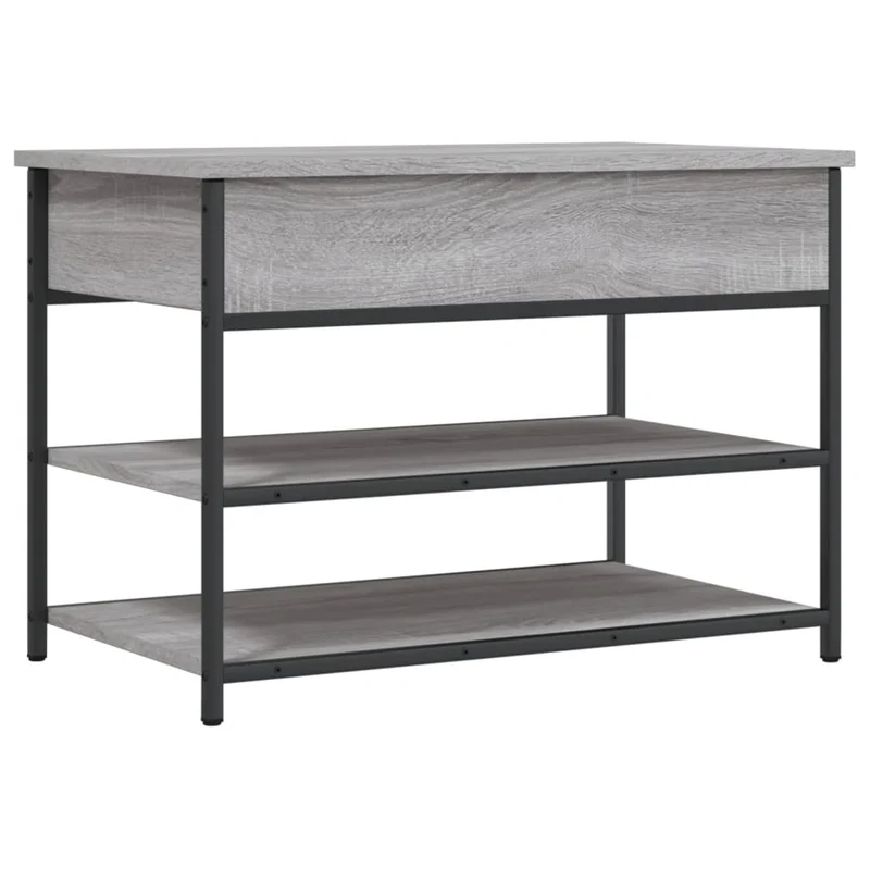 Banc de rangement à chaussures avec compartiment et 2 étagères 70 x 42,5 x 50 cm en bois d'ingénierie couleur sonoma gris DEC024945