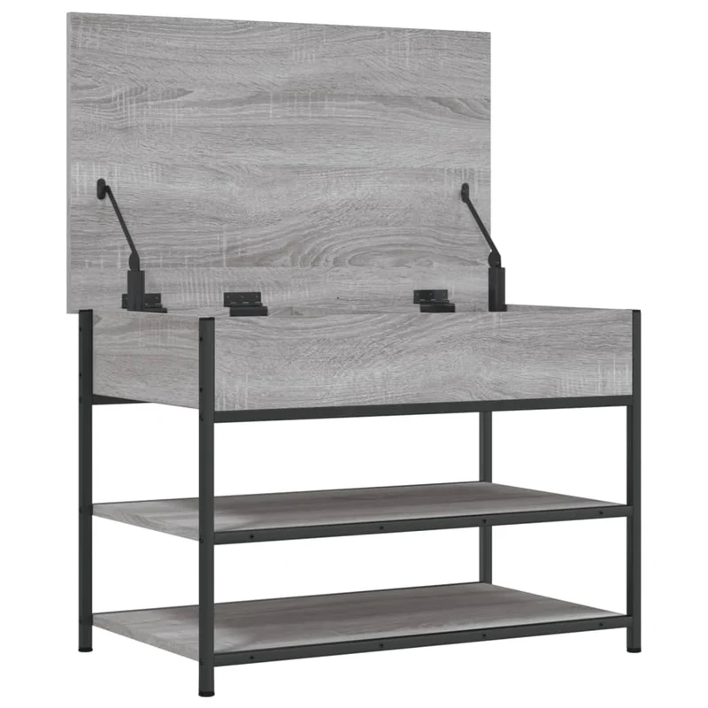Banc de rangement à chaussures avec compartiment et 2 étagères 70 x 42,5 x 50 cm en bois d'ingénierie couleur sonoma gris DEC024945