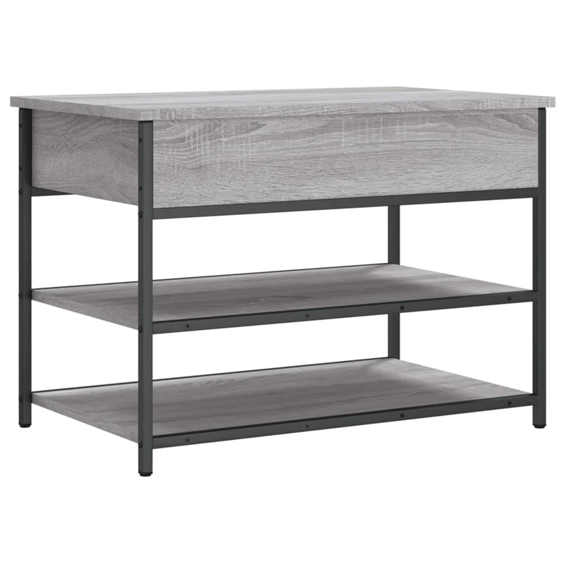 Banc de rangement à chaussures avec compartiment et 2 étagères 70 x 42,5 x 50 cm en bois d'ingénierie couleur sonoma gris DEC024945