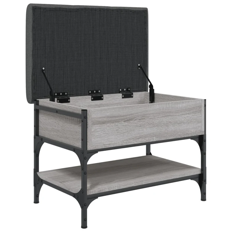 Banc de rangement à chaussures avec coussin d'assise et étagère 62 x 42 x 45 cm en bois d'ingénierie couleur sonoma gris DEC024942
