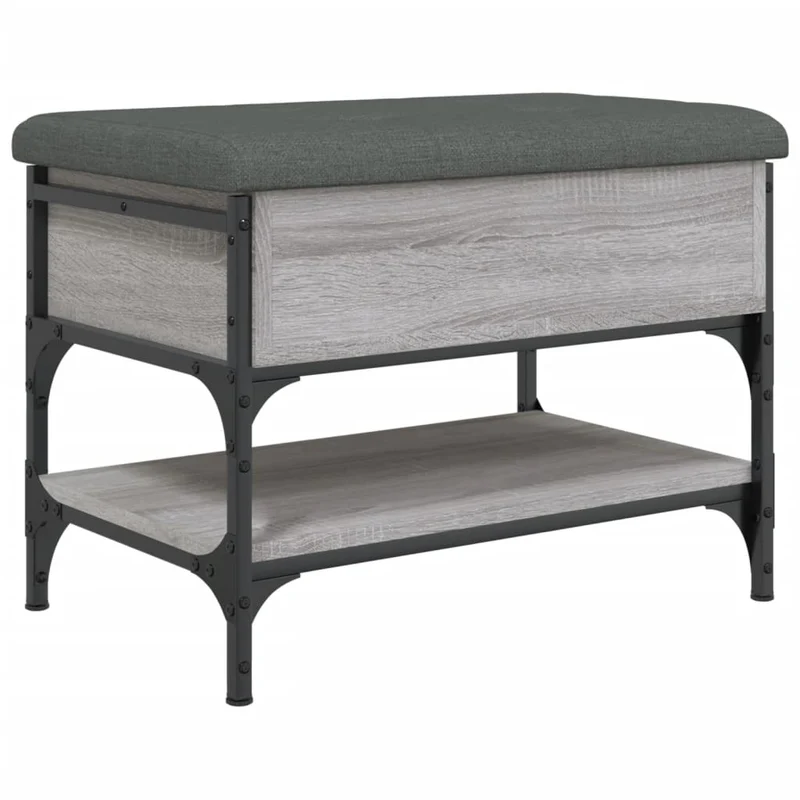 Banc de rangement à chaussures avec coussin d'assise et étagère 62 x 42 x 45 cm en bois d'ingénierie couleur sonoma gris DEC024942