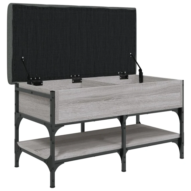 Banc de rangement à chaussures avec coussin d'assise et étagère 82 x 42 x 45 cm en bois d'ingénierie couleur sonoma gris DEC024950