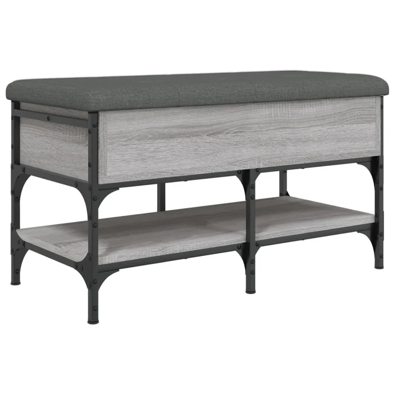 Banc de rangement à chaussures avec coussin d'assise et étagère 82 x 42 x 45 cm en bois d'ingénierie couleur sonoma gris DEC024950