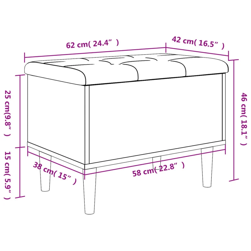 Banc banquette de rangement avec coussin d'assise gris 62 x 42 x 46 cm bois d'ingénierie couleur gris béton DEC024766
