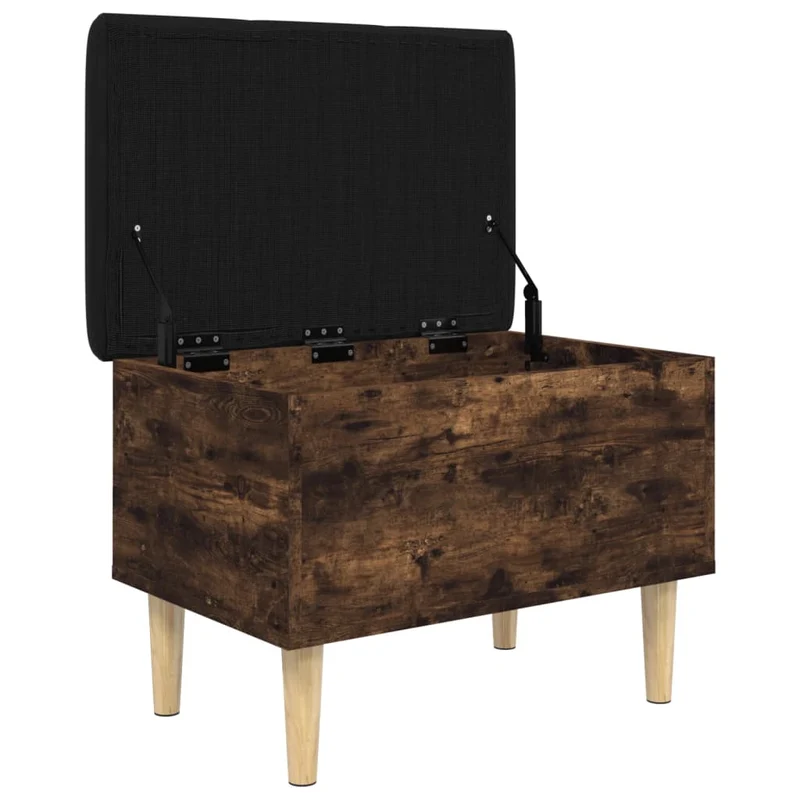 Banc banquette de rangement avec coussin d'assise noir 62 x 42 x 46 cm en bois d'ingénierie couleur chêne fumé DEC024723