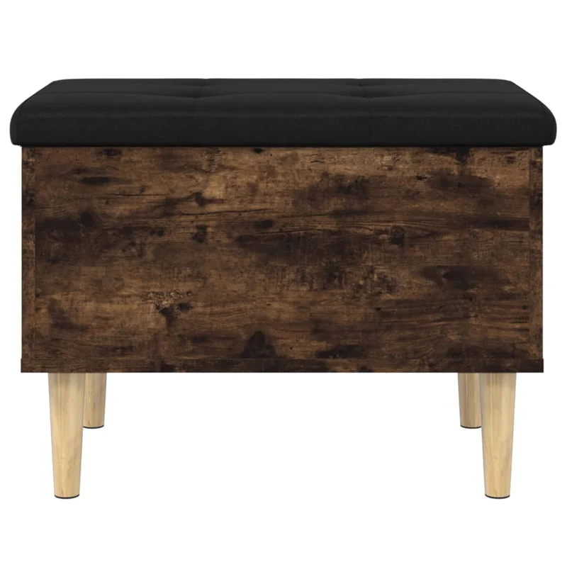 Banc banquette de rangement avec coussin d'assise noir 62 x 42 x 46 cm en bois d'ingénierie couleur chêne fumé DEC024723