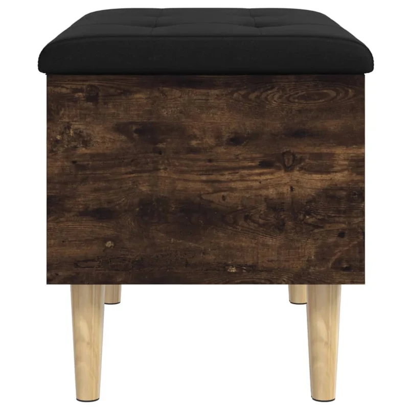 Banc banquette de rangement avec coussin d'assise noir 62 x 42 x 46 cm en bois d'ingénierie couleur chêne fumé DEC024723