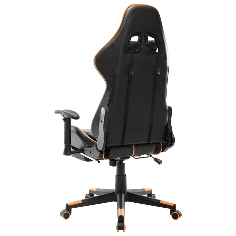 Fauteuil de bureau chaise gaming sur roulettes avec repose-pieds en PVC noir et orange DEC025783