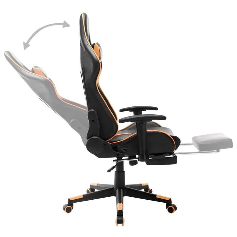 Fauteuil de bureau chaise gaming sur roulettes avec repose-pieds en PVC noir et orange DEC025783