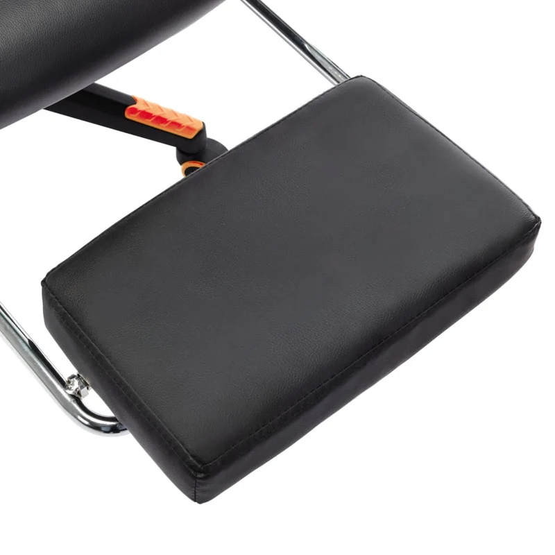 Fauteuil de bureau chaise gaming sur roulettes avec repose-pieds en PVC noir et orange DEC025783