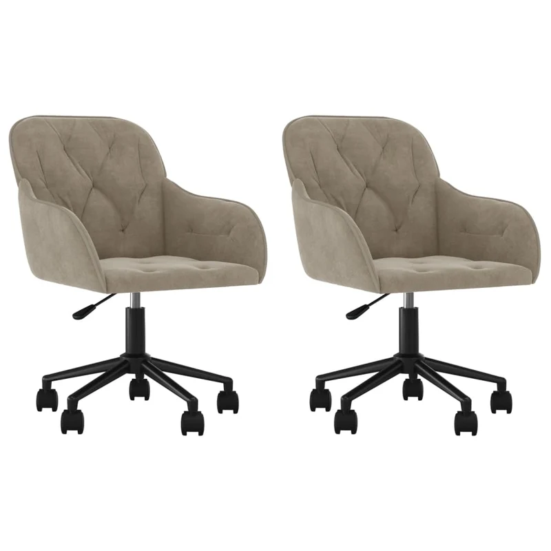 Lot de 2 chaises de salle à manger bureau sur roulettes siège pivotant hauteur réglable en velours gris clair DEC025236