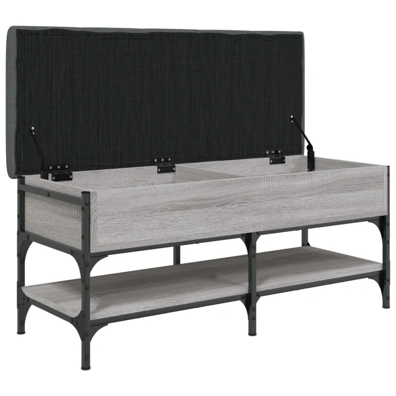 Banc de rangement à chaussures avec coussin d'assise et étagère 102 x 42 x 45 cm bois d'ingénierie couloir sonoma gris DEC024936