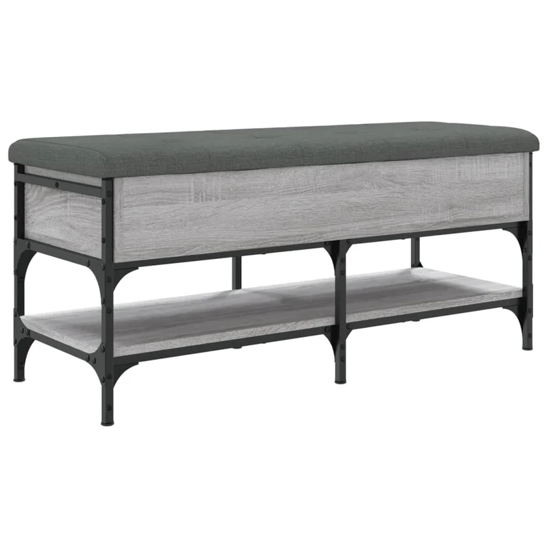 Banc de rangement à chaussures avec coussin d'assise et étagère 102 x 42 x 45 cm bois d'ingénierie couloir sonoma gris DEC024936