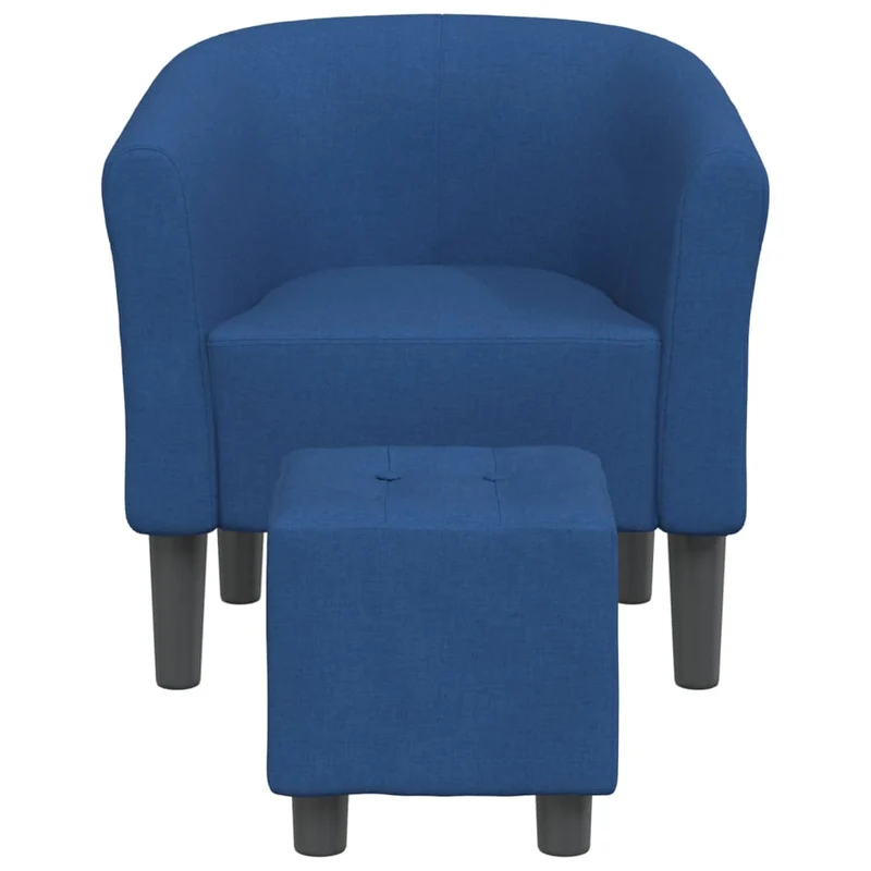Fauteuil lounge assise confortable design moderne avec repose-pieds en tissu bleu DEC026419