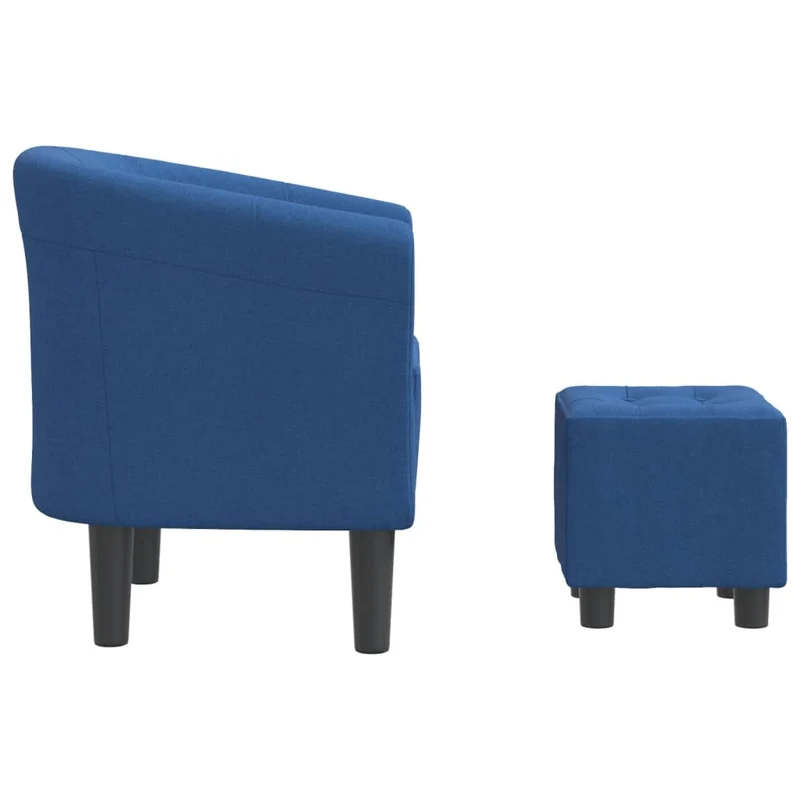 Fauteuil lounge assise confortable design moderne avec repose-pieds en tissu bleu DEC026419
