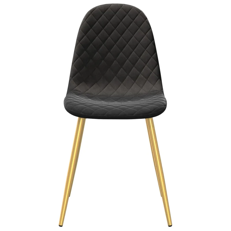 Set de 4 chaises de salle à manger avec coutures forme losange en tissu velours noir pieds fer doré DEC025647