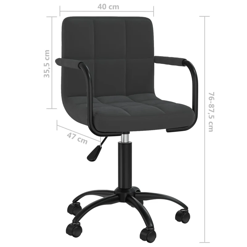 Lot de 2 chaises de salle à manger bureau sur roulettes accoudoirs siège pivotant hauteur réglable en velours noir DEC025287