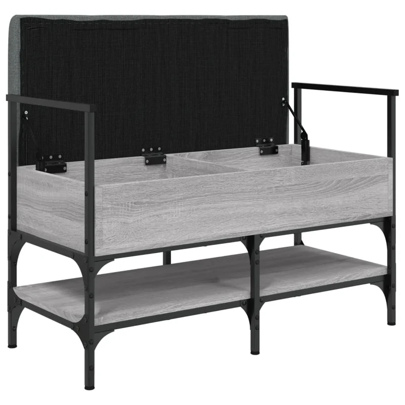 Banc de rangement à chaussures avec coussin d'assise et étagère 85,5 x 42 x 57,5 cm bois d'ingénierie couleur sonoma gris DEC024952