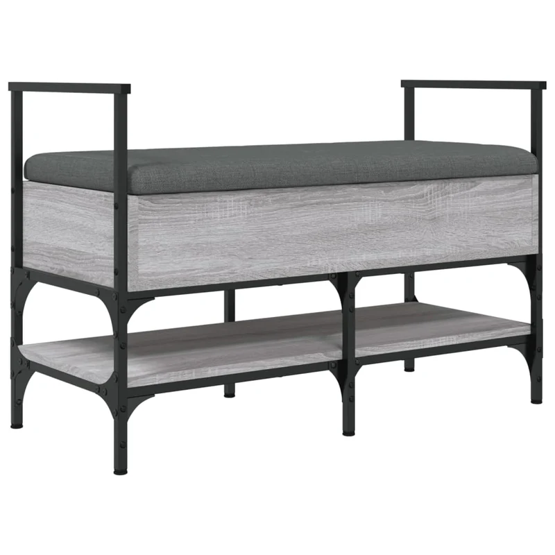 Banc de rangement à chaussures avec coussin d'assise et étagère 85,5 x 42 x 57,5 cm bois d'ingénierie couleur sonoma gris DEC024952