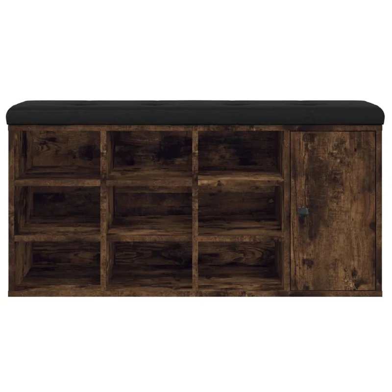 Banc de rangement à chaussures avec 11 compartiments 102 x 32 x 50 cm bois d'ingénierie couleur chêne fumé DEC024837