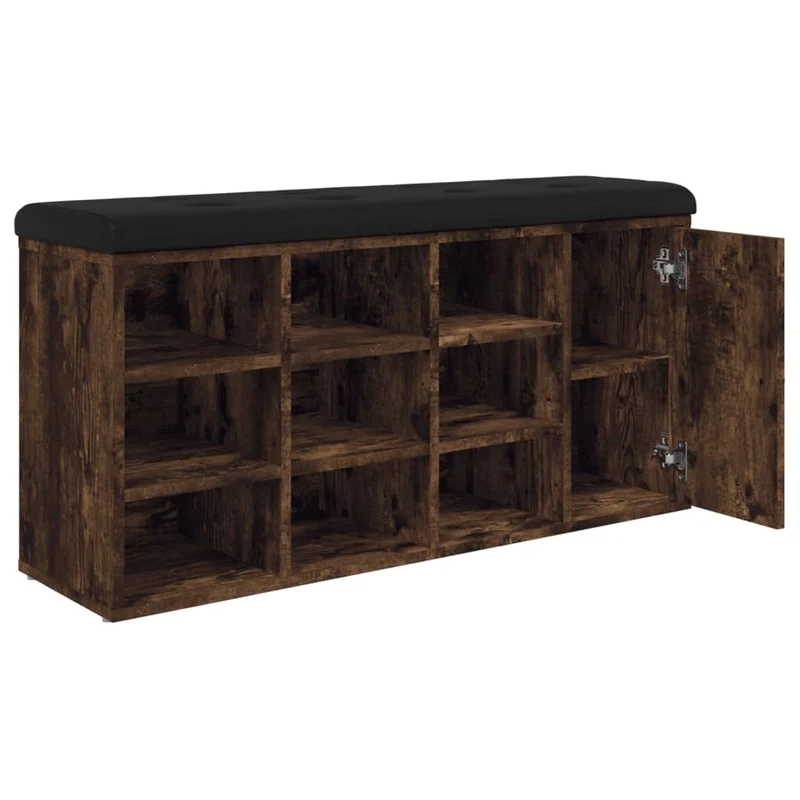 Banc de rangement à chaussures avec 11 compartiments 102 x 32 x 50 cm bois d'ingénierie couleur chêne fumé DEC024837