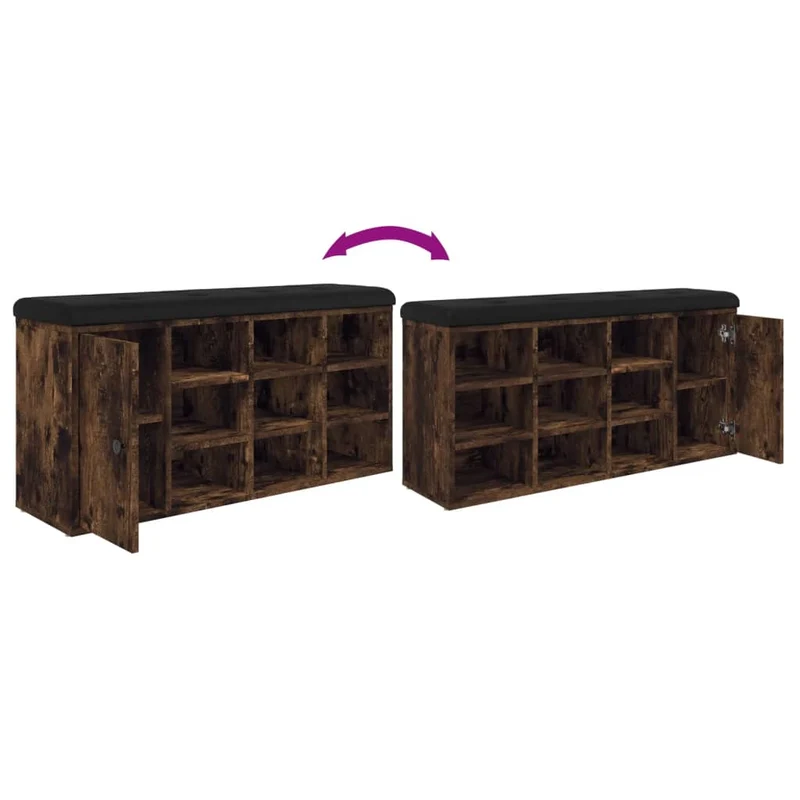 Banc de rangement à chaussures avec 11 compartiments 102 x 32 x 50 cm bois d'ingénierie couleur chêne fumé DEC024837