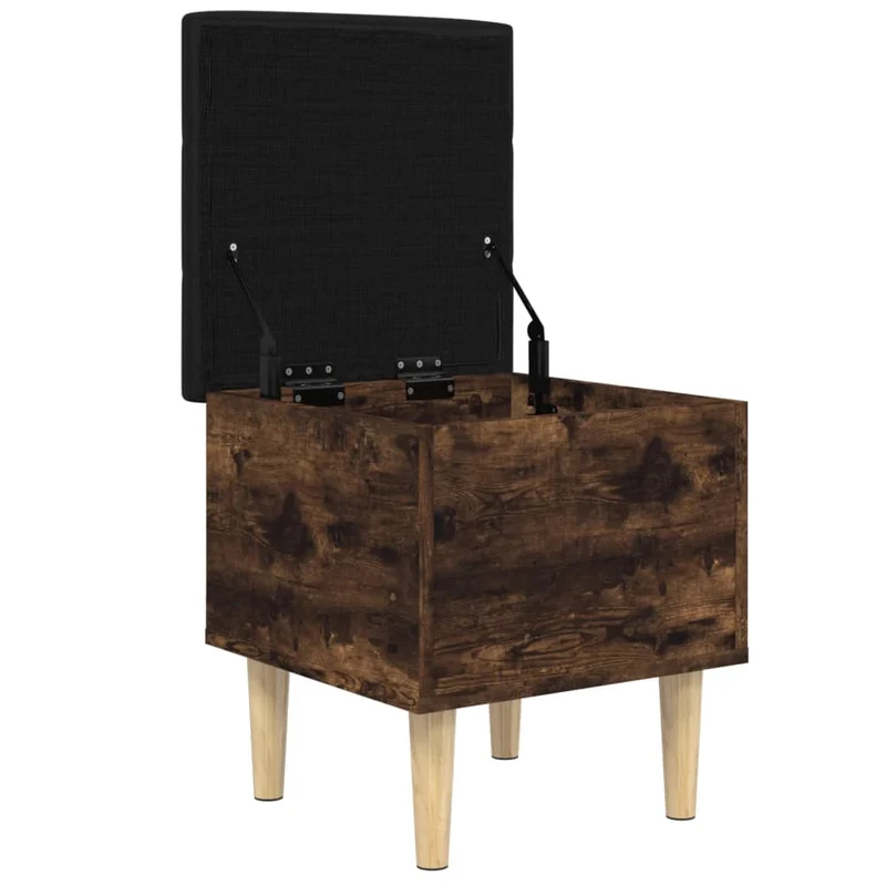 Banc banquette tabouret de rangement avec coussin d'assise noir 42 x 42 x 46 cm bois d'ingénierie couleur chêne fumé DEC024720