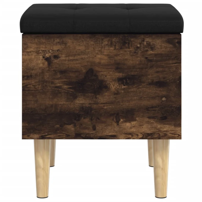 Banc banquette tabouret de rangement avec coussin d'assise noir 42 x 42 x 46 cm bois d'ingénierie couleur chêne fumé DEC024720