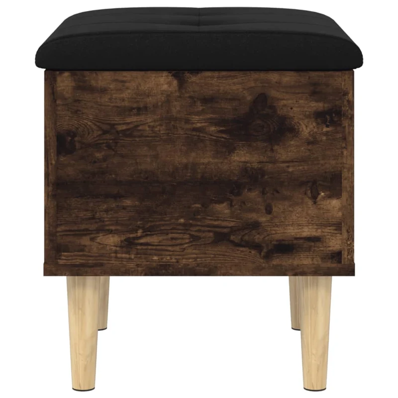 Banc banquette tabouret de rangement avec coussin d'assise noir 42 x 42 x 46 cm bois d'ingénierie couleur chêne fumé DEC024720