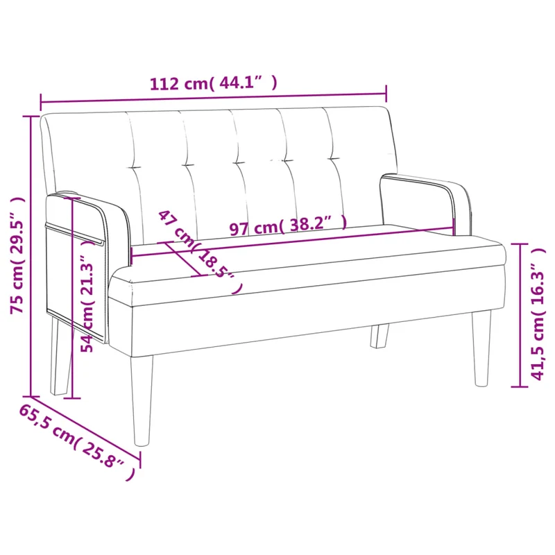Banquette banc avec dossier capitonné et accoudoirs 112 x 65,5 x 75 cm en PVC blanc DEC024638