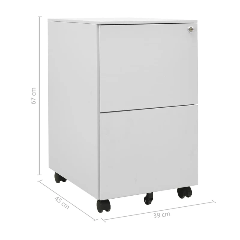 Caissons à tiroirs meuble de bureau sur roulettes 2 tiroirs 39 x 45 x 67 cm en acier gris clair DEC024577