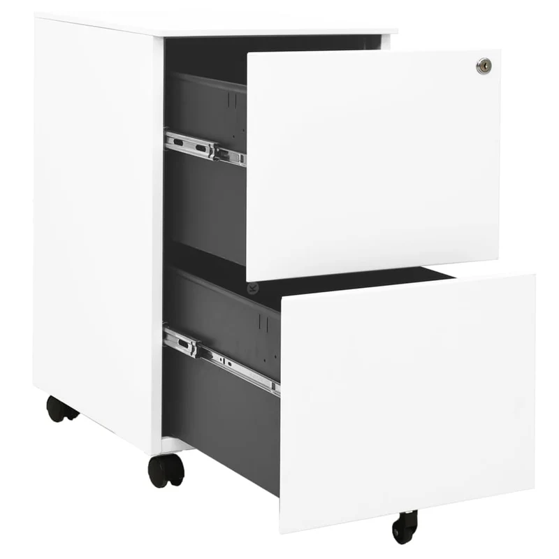 Caissons à tiroirs meuble de bureau sur roulettes avec 2 tiroirs 39 x 45 x 67 cm en acier blanc DEC024572