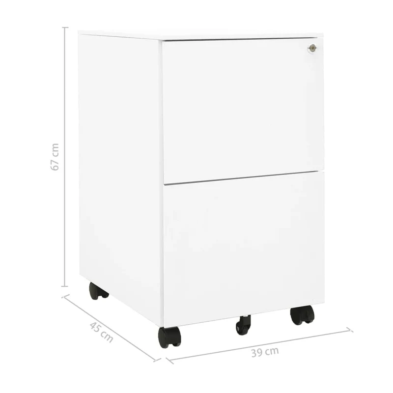 Caissons à tiroirs meuble de bureau sur roulettes avec 2 tiroirs 39 x 45 x 67 cm en acier blanc DEC024572