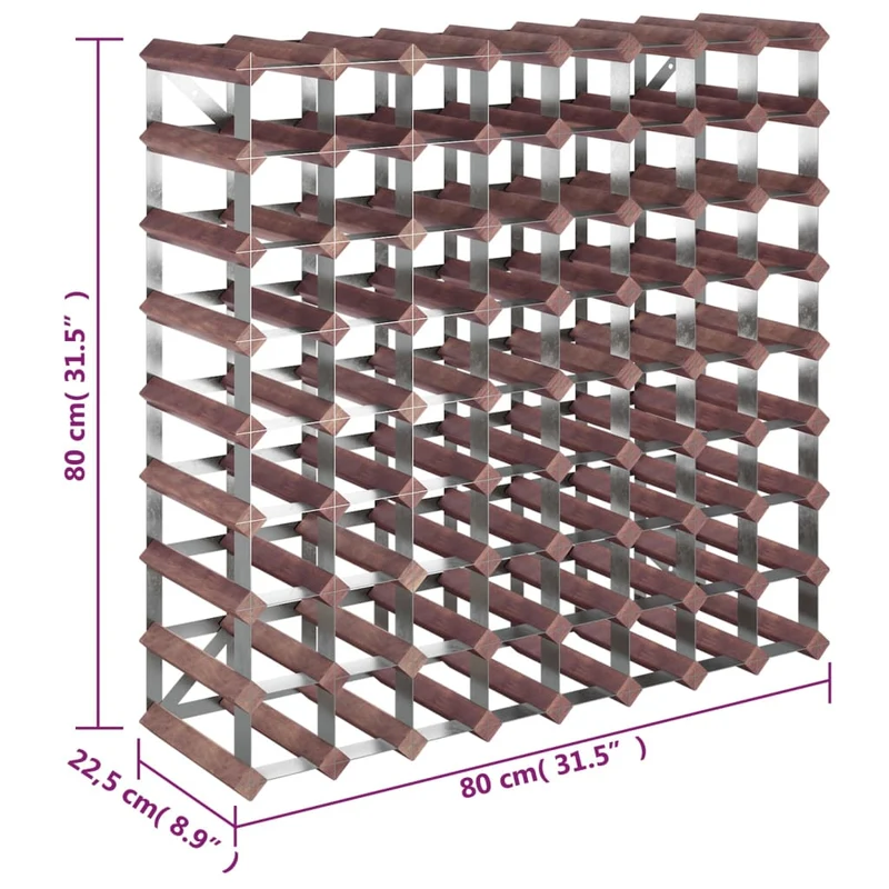 Casier range bouteilles étagère de rangement vin pour 72 bouteilles en bois pin marron et acier DEC024338