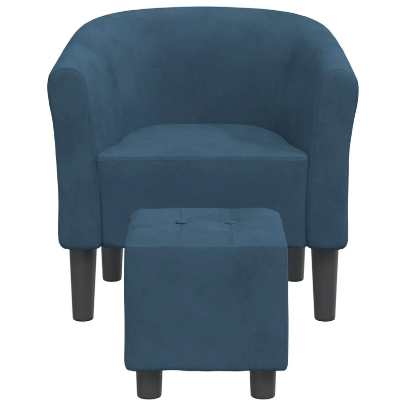 Fauteuil lounge assise confortable design moderne avec repose-pied en velours bleu foncé DEC026418