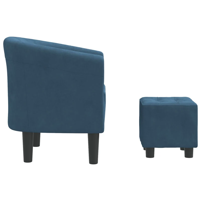 Fauteuil lounge assise confortable design moderne avec repose-pied en velours bleu foncé DEC026418