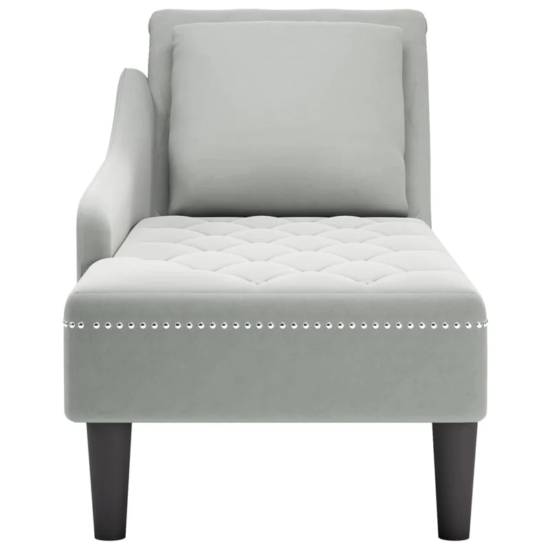 Méridienne chaise longue canapé pour intérieur et coussin et accoudoir droit en velours gris DEC026265