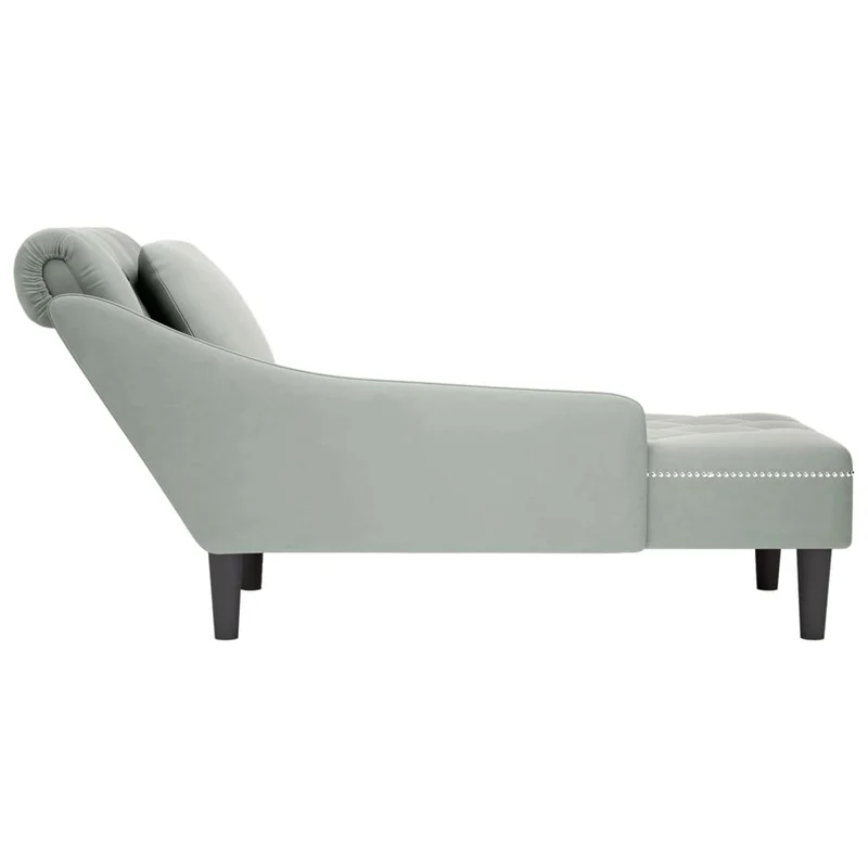 Méridienne chaise longue canapé pour intérieur et coussin et accoudoir droit en velours gris DEC026265