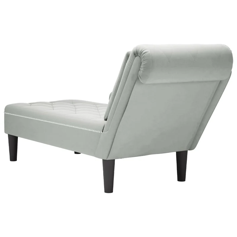 Méridienne chaise longue canapé pour intérieur et coussin et accoudoir droit en velours gris DEC026265