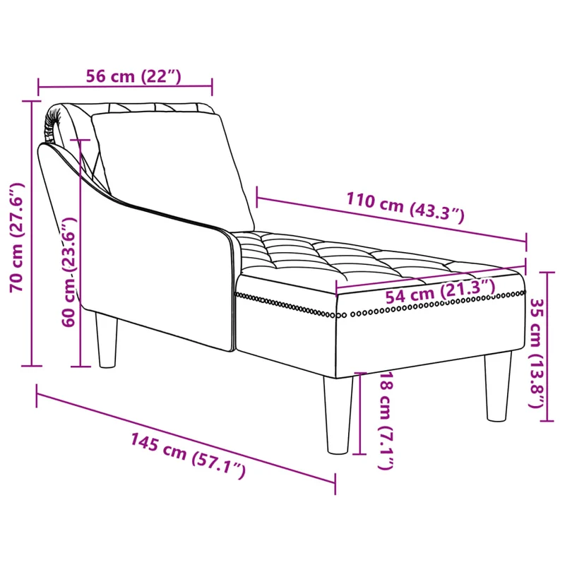 Méridienne chaise longue canapé pour intérieur et coussin et accoudoir droit en velours gris DEC026265