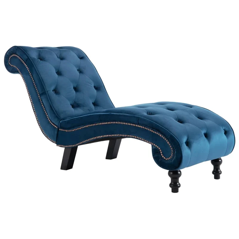 Méridienne chaise longue canapé pour intérieur en velours bleu capitonné DEC026118