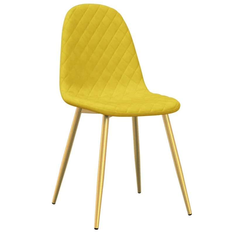 Set de 4 chaises de salle à manger en tissu velours jaune moutarde couture en losange pieds en fer doré DEC025633