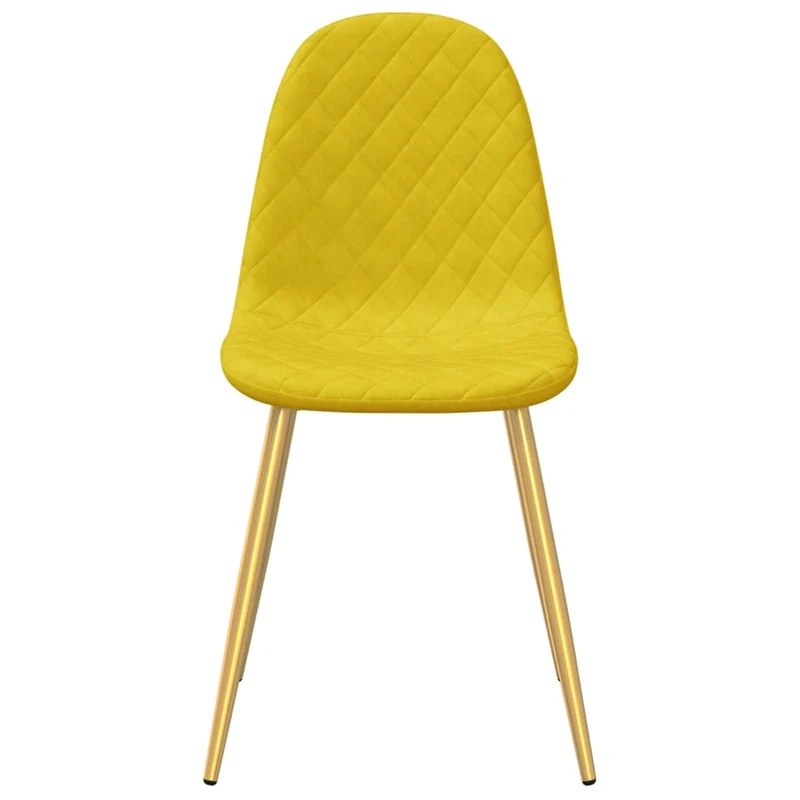 Set de 4 chaises de salle à manger en tissu velours jaune moutarde couture en losange pieds en fer doré DEC025633