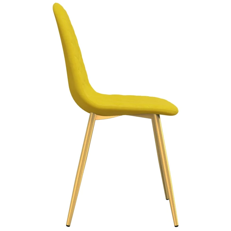 Set de 4 chaises de salle à manger en tissu velours jaune moutarde couture en losange pieds en fer doré DEC025633