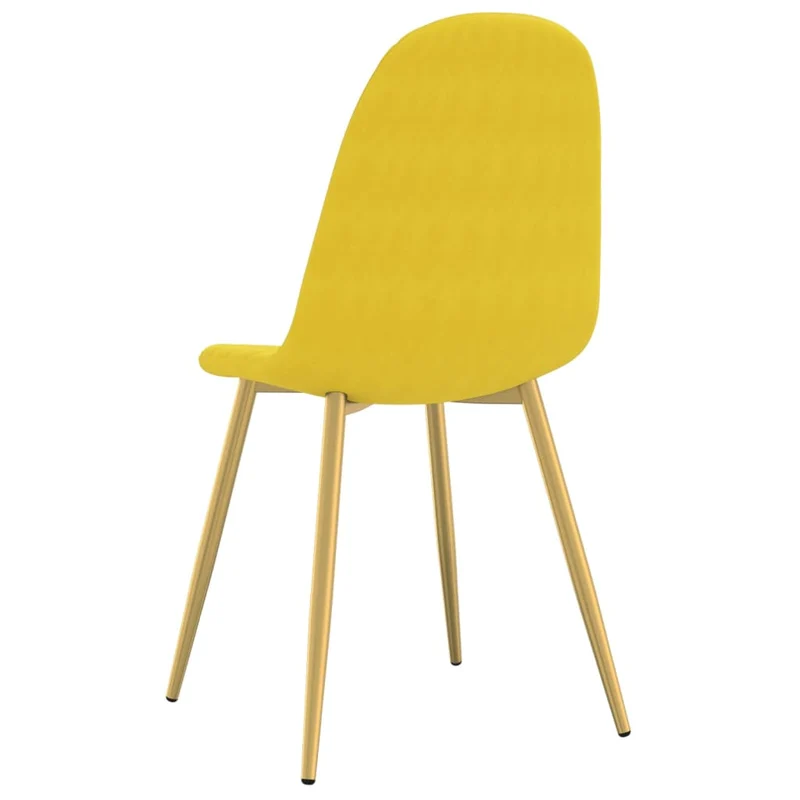 Set de 4 chaises de salle à manger en tissu velours jaune moutarde couture en losange pieds en fer doré DEC025633