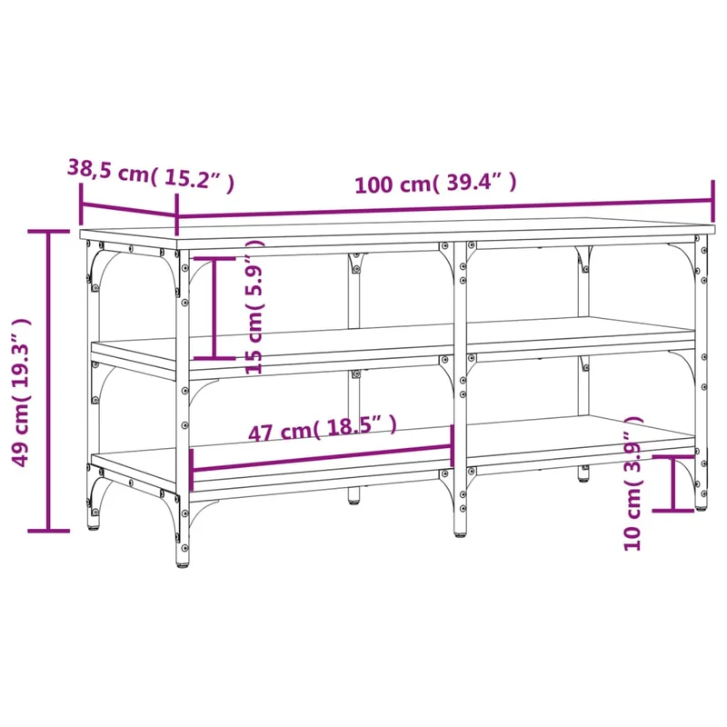 Banc de rangement à chaussures 3 niveaux 100 x 38,5 x 49 cm bois d'ingénierie couleur chêne marron DEC024857