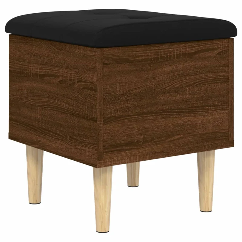 Banc banquette de rangement avec coussin d'assise noir 42 x 42 x 46 cm bois d'ingénierie couleur chêne marron DEC024737