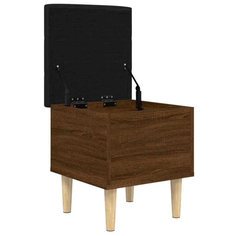Banc banquette de rangement avec coussin d'assise noir 42 x 42 x 46 cm bois d'ingénierie couleur chêne marron DEC024737